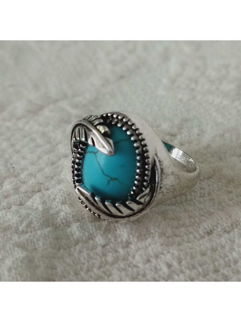 Turquoise Silver Leaf Cocktail Ring Stone Southwest Western Large Nature Size 10 - Picture 5 of 7